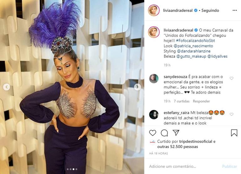 Lívia Andrade apresenta programa com roupas de Carnaval