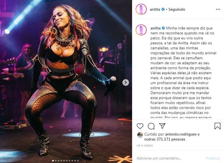 Anitta faz reflexão sobre os animais