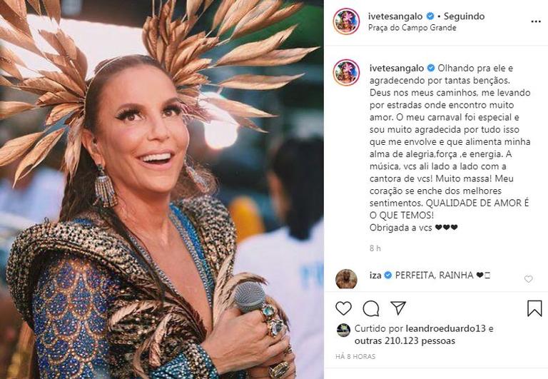 Ivete Sangalo agradece após o término de Carnaval