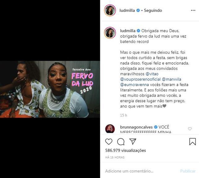 Ludmilla agradece público que compareceu ao 'Fervo da Lud'