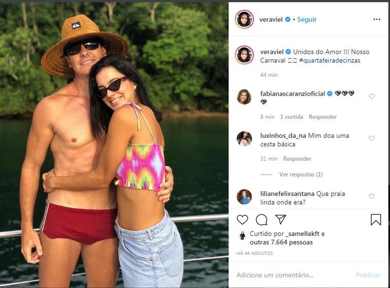 Rodrigo Faro e a esposa, Vera Viel, usaram as redes sociais para se declarar após passarem o Carnaval afastado da folia 