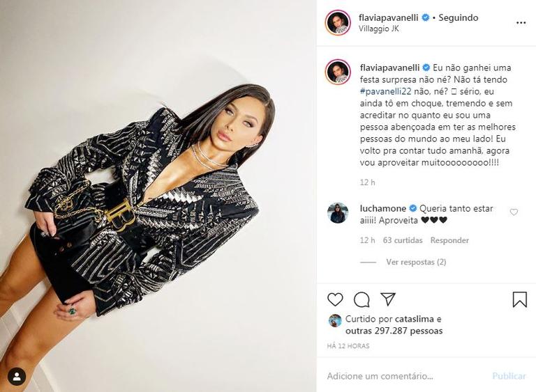 Flavia Pavanelli agradece após ganhar festa de aniversário surpresa