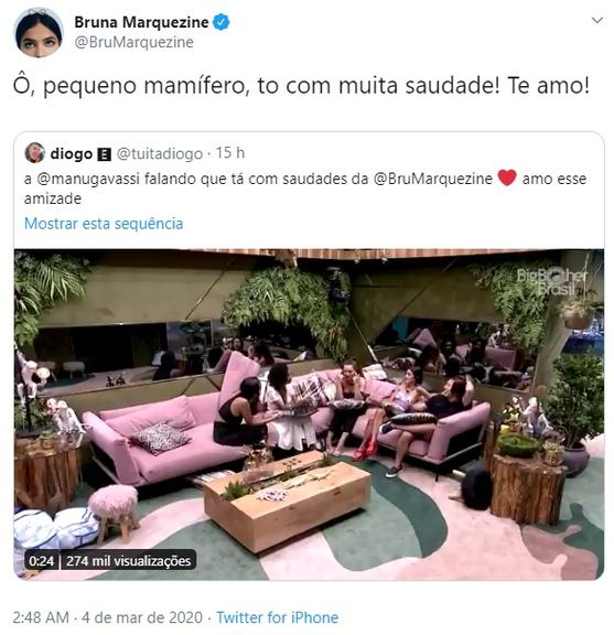 Bruna Marquezine revela saudades de Manu Gavassi