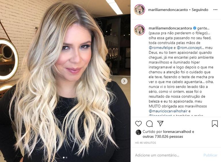 Marília Mendonça aparece com cabelo diferente e web aprova