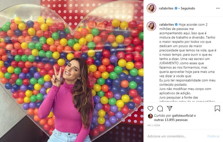 Rafa Brites alcança 2M de seguidores e agradece nas redes