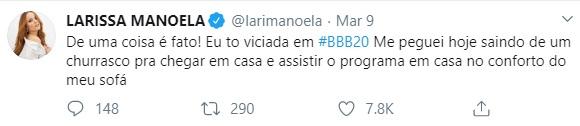 Larissa Manoela revela vício no BBB