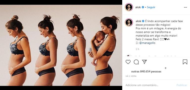 Alok celebra 2 meses de Ravi com evolução da gravidez de Romana