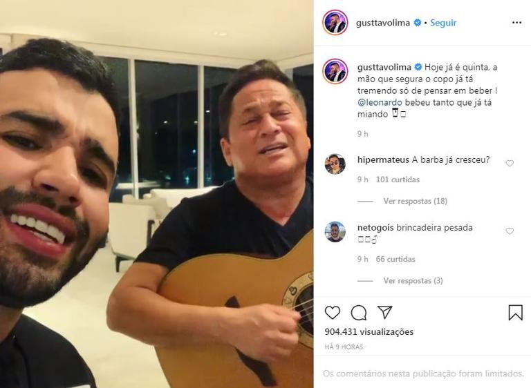 Gusttavo Lima compartilha vídeo cantando com Leonardo e diverte a web