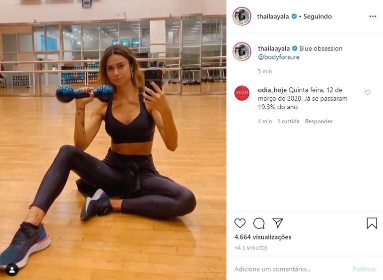 Thaila Ayala compartilha vídeo em academia e faz brincadeira