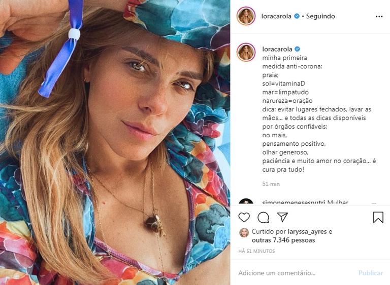 Carolina Dieckmann revela sua primeira medida anti-corona