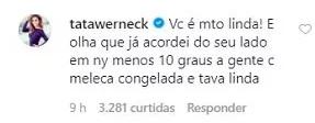 Tatá Werneck comenta 