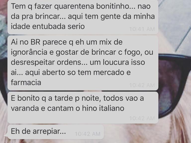 Fiorella Mattheis compartilha relato de seu irmão que está de quarentena na Itália