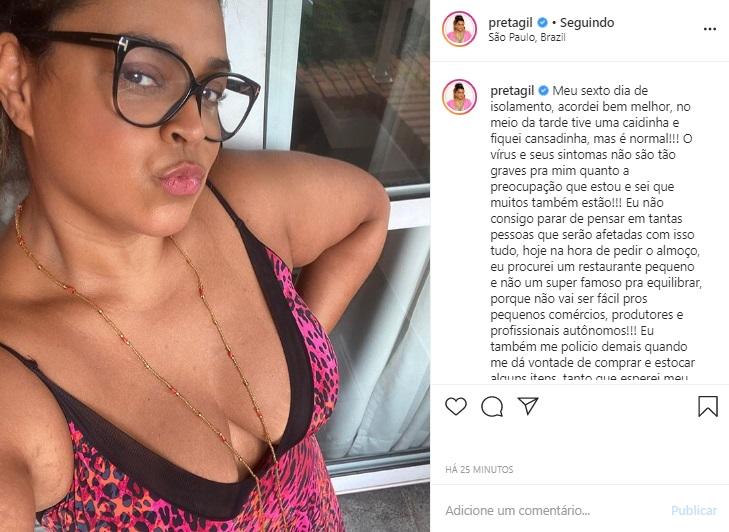 Preta Gil com coronaírus