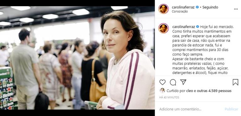 Carolina Ferraz fazendo compras durante quarentena