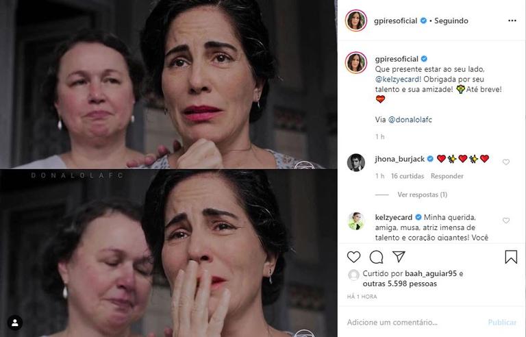 Se despedindo da novela, Glória Pires agradece Kelzy Ecard