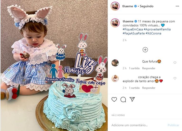 Thaeme Mariôto comemora 11 meses da filha