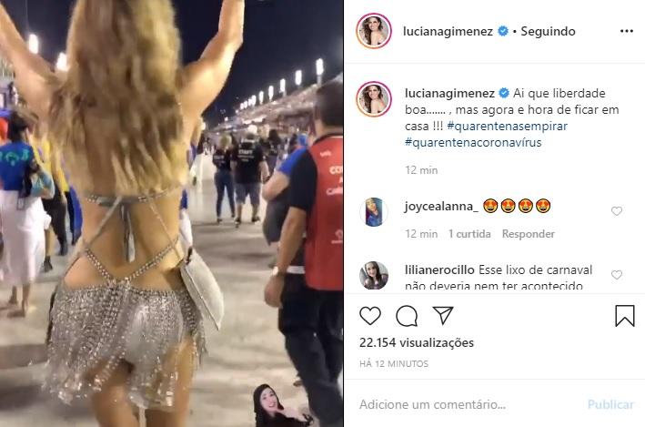 De quarentena, Luciana Gimenez relembra o Carnaval