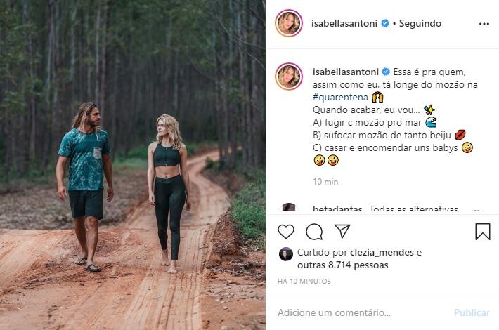 Isabella Santoni lamenta estar separada do namorado