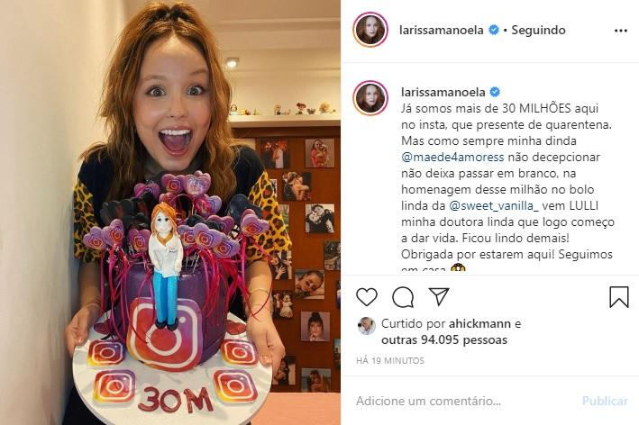 Larissa Manoela conquista 30 milhões de seguidores nas redes