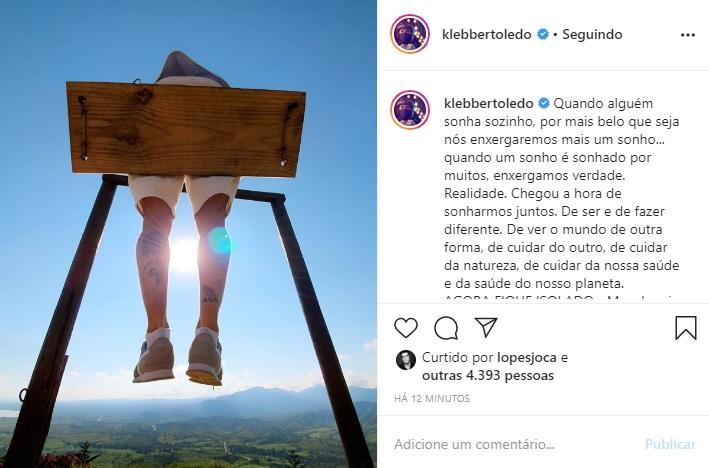 Klebber Toledo faz desabafo nas redes sobre o coronavírus