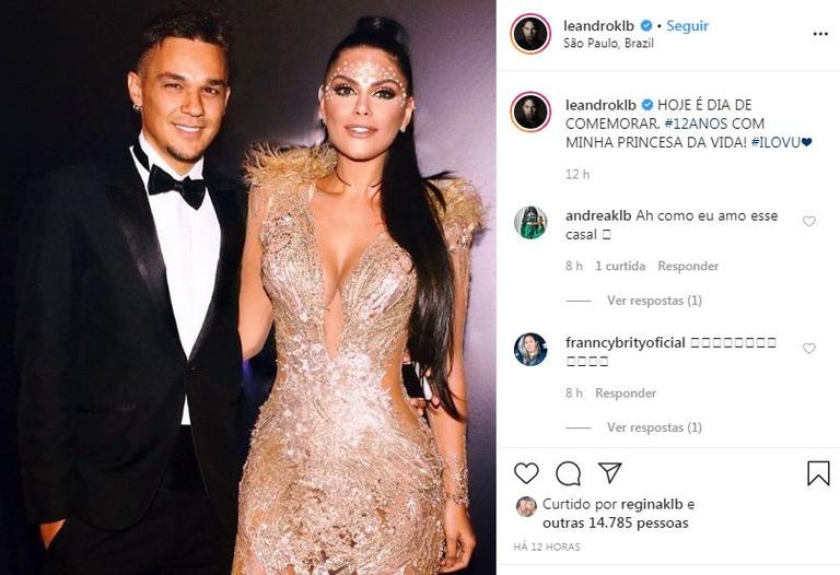 Leandro, do KLB e a ex-miss Natália Guimarães celebram 12 anos juntos