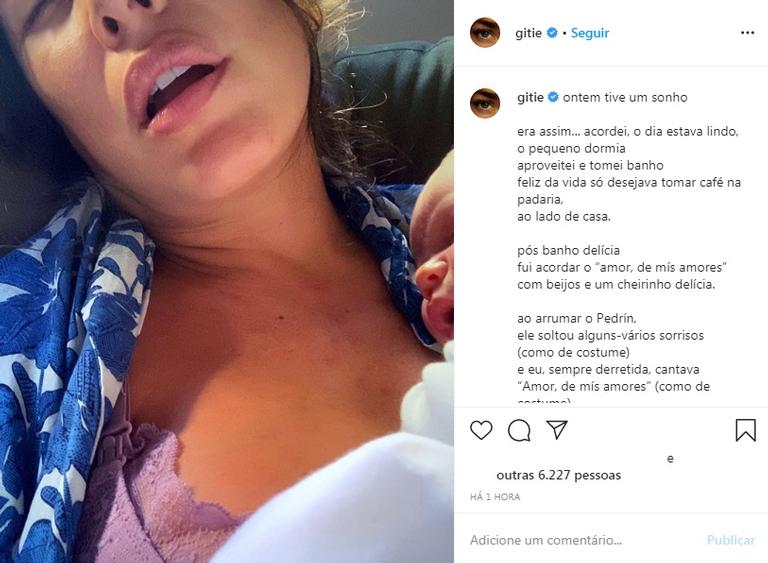 Giselle Itiê desabafa sobre puerpério durante a pandemia