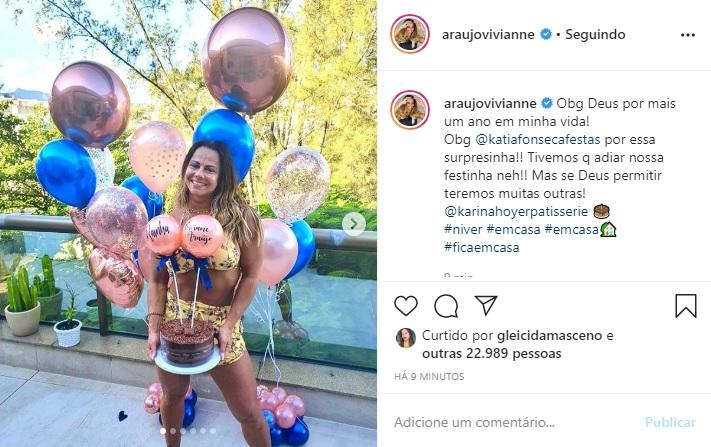 Viviane Araujo faz aniversário durante a quarentena