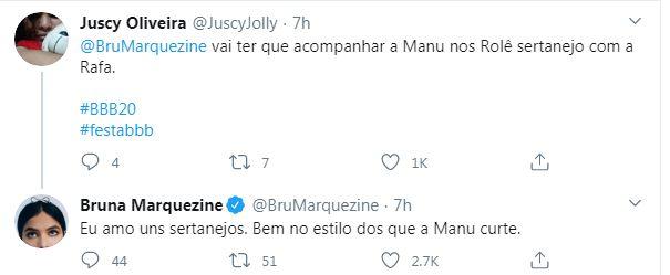 Bruna Marquezine diz que vai acompanhar Manu e Rafa no sertanejo