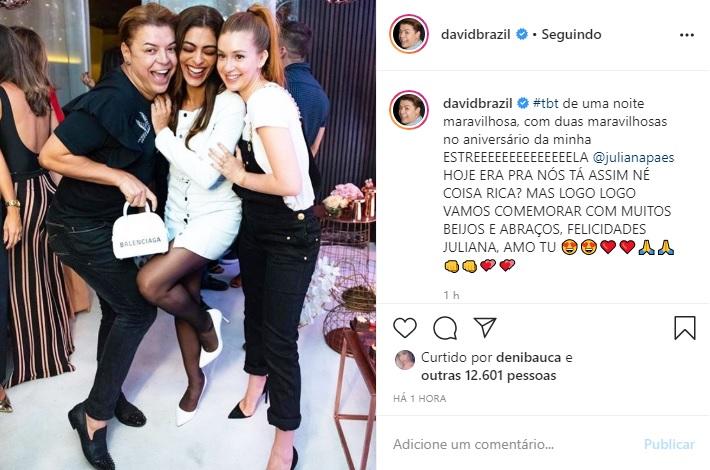 David Brazil deseja feliz aniversário para Juliana Paes 