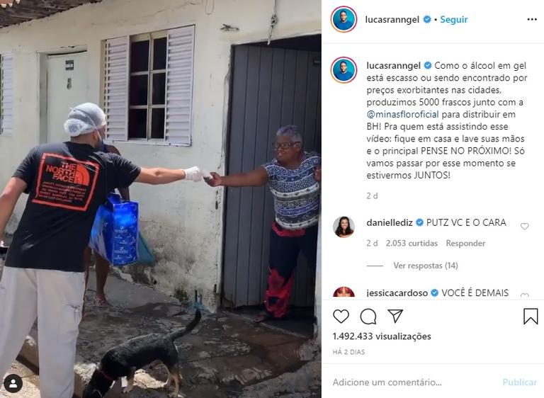 Lucas Rangel faz doação de álcool em gel para famílias carentes