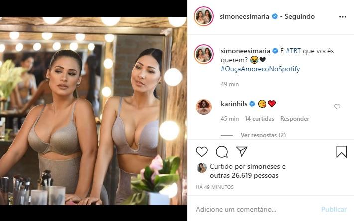 Simone e Simaria arrancam elogios com clique de lingerie