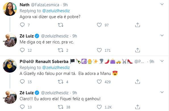 Pai de Manu Gavassi defende a filha após Gizelly dizer que ela é rica