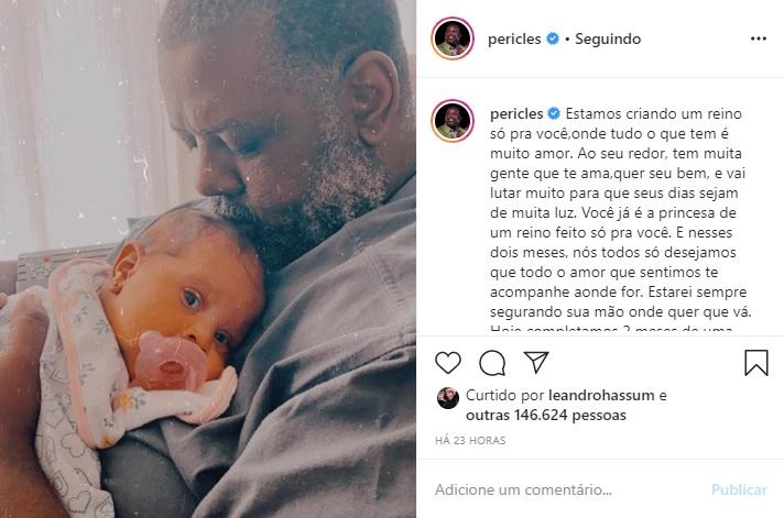 Filha de Péricles completa 2 meses e encanta nas redes 