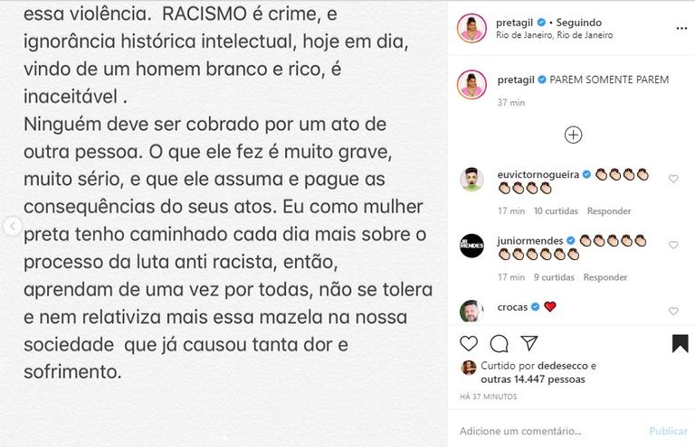 Preta Gil desabafo sobre racismo