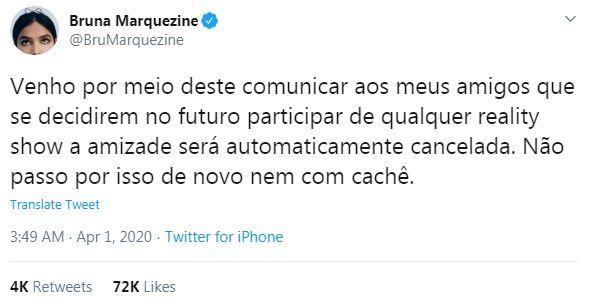 Bruna Marquezine diz que não quer que amigos participem de reality