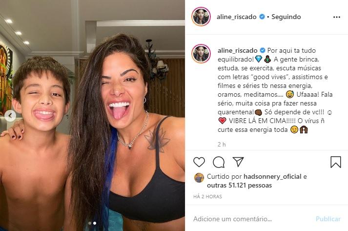 Aline Riscado fala sobre rotina com o filho na quarentena