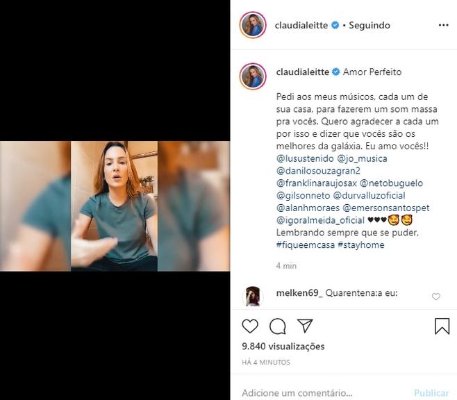 Claudia Leitte reúne sua banda virtualmente para cantar