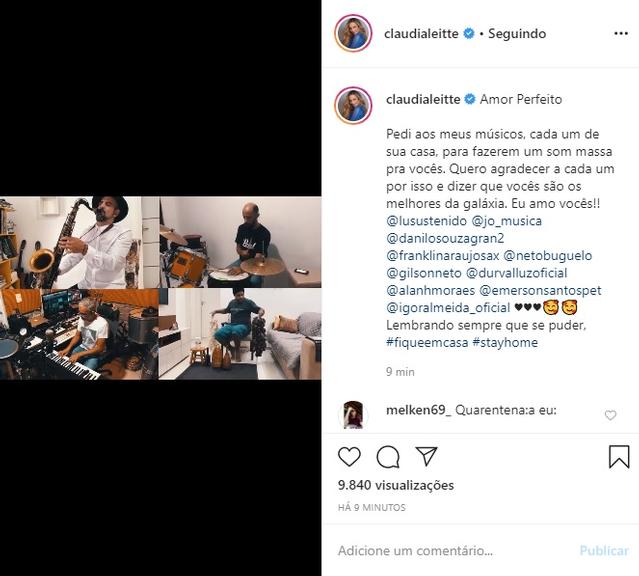 Claudia Leitte reúne sua banda virtualmente para cantar