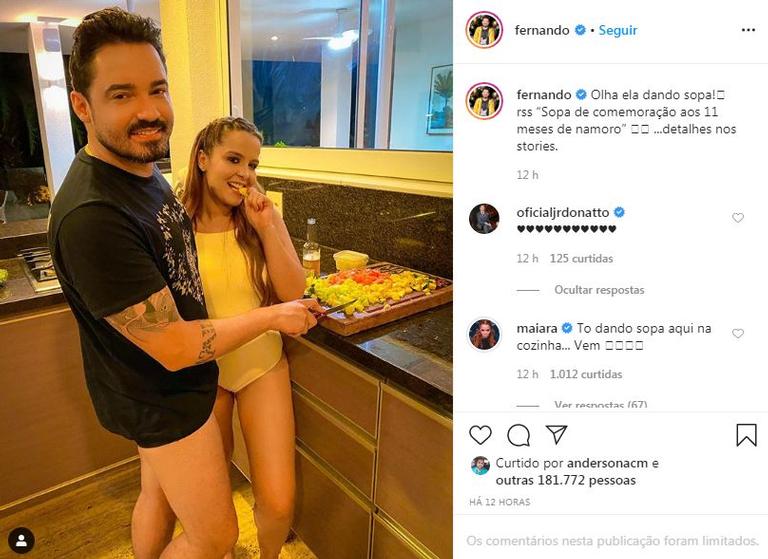 Juntos, Maiara e Fernando Zor cozinham e celebram 11 meses de namoro