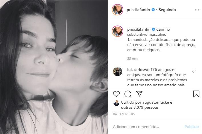 Priscila Fantin explode o fofurômetro em clique com o filho