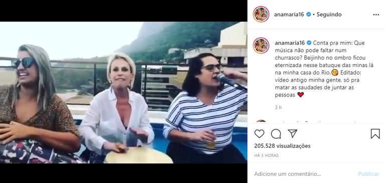 De quarentena, Ana Maria Braga lembra churrasco na cobertura