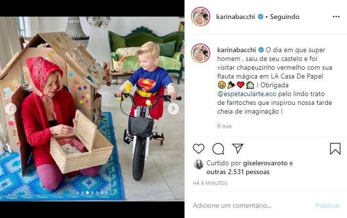 Karina Bacchi e Enrico aparecem fantasiados e encantam a web