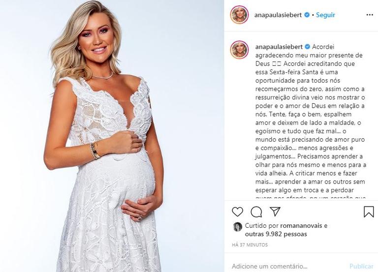  Ana Paula Siebert posta foto do barrigão e faz reflexão sobre feriado