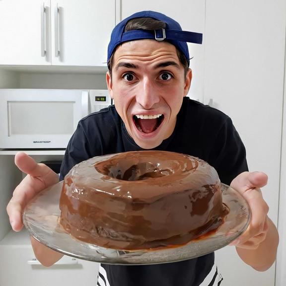 Ex-BBB Felipe Prior mostra bolo de chocolate