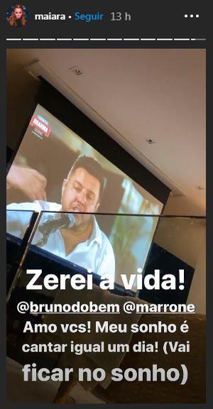 Maiara se surpreende com beijo de Bruno, dupla de Marrone, em live