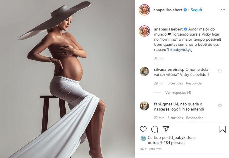 Ana Paula Siebert faz topless em ensaio de oito meses de gestação