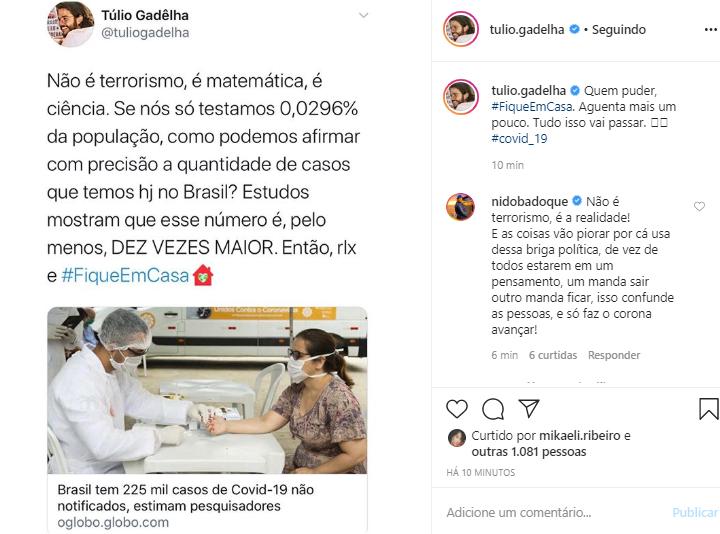 Túlio Gadêlha fala sobre coronavírus