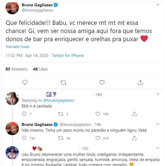 Bruno Gagliasso comenta BBB20