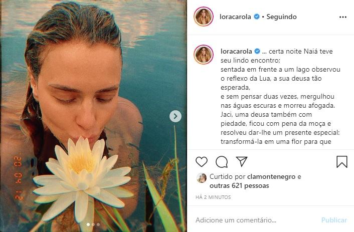 Carolina Dieckmann arranca elogios em cliques com flor