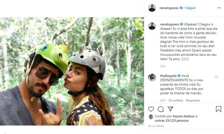 Thaila Ayala ganha declaração de Renato Góes em seu aniversário